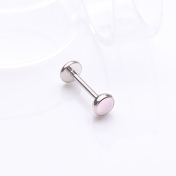 Detail View 1 of Implant Grade Titanium OneFit Threadless Bezel Pink Opalite Stone Flat Back Labret